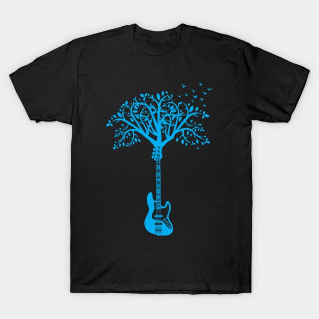 Bass Guitar Tree Blue T-Shirt by nightsworthy